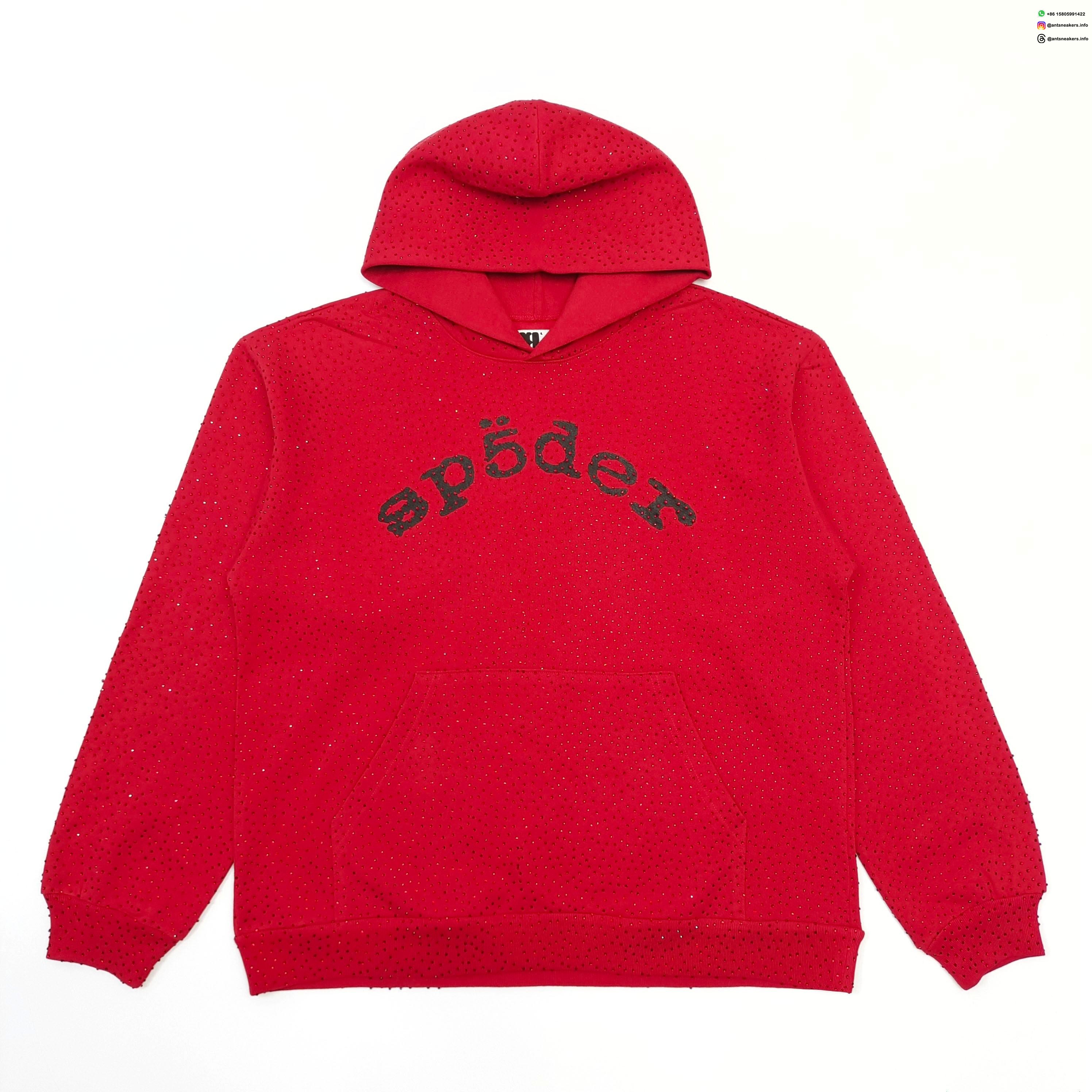 Sp5der Bright Red Full Rhinestone Hoodies