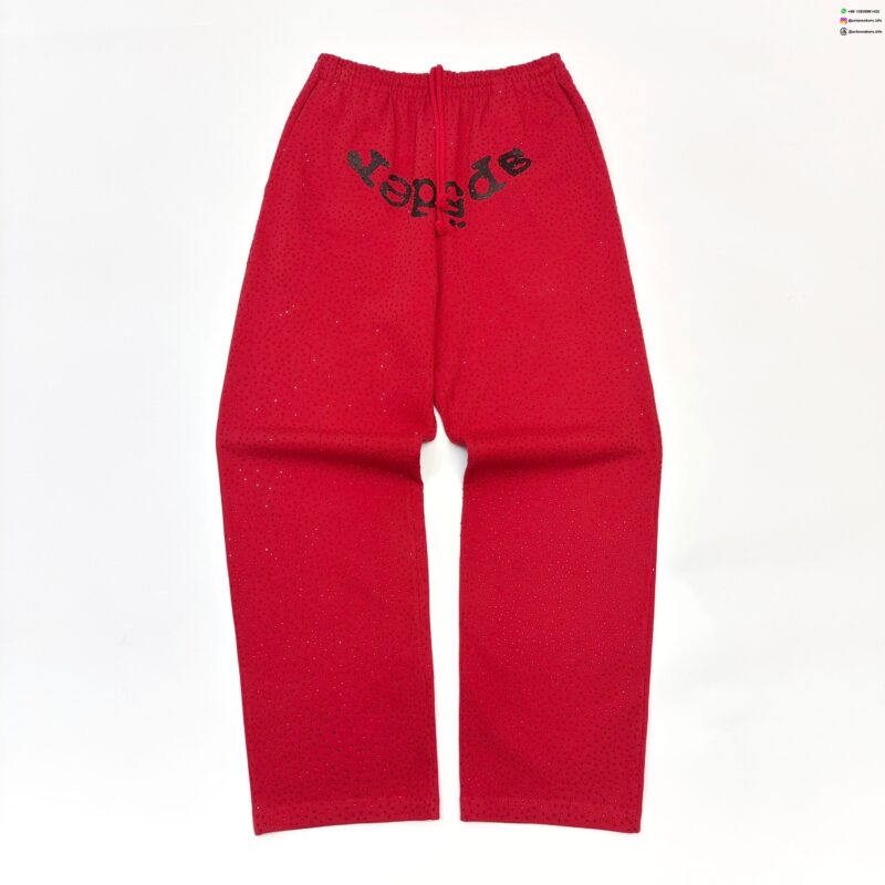 Sp5der Bright Red Full Rhinestone Sweatpants