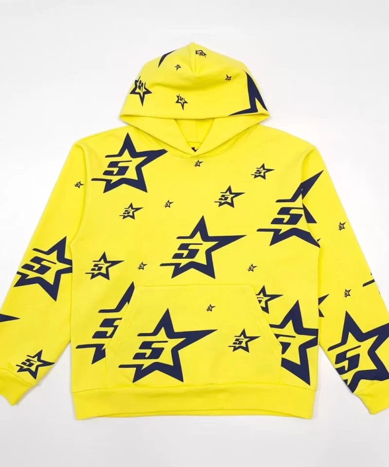 Sp5der Full Print 5-Star Yellow Hoodie Streetwear