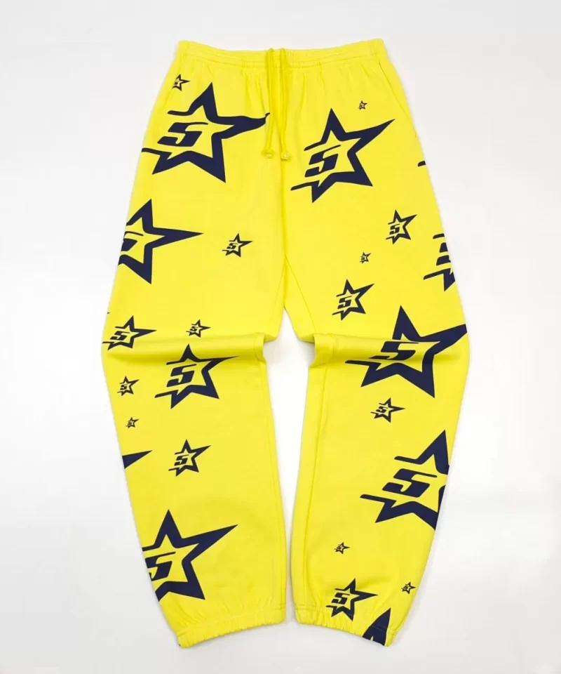 Sp5der Full Print 5-Star Yellow Sweatpants Streetwear