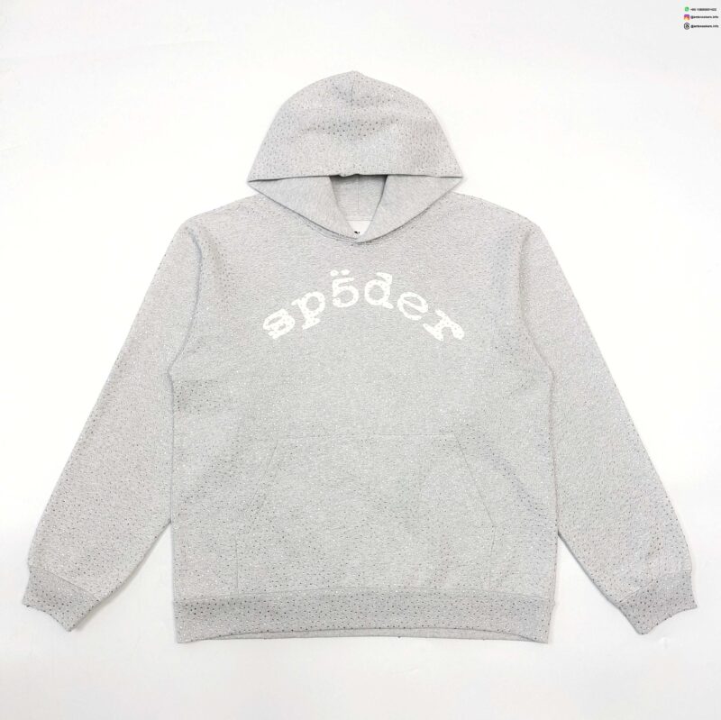 Sp5der Light Gray Full Diamond Hoodie