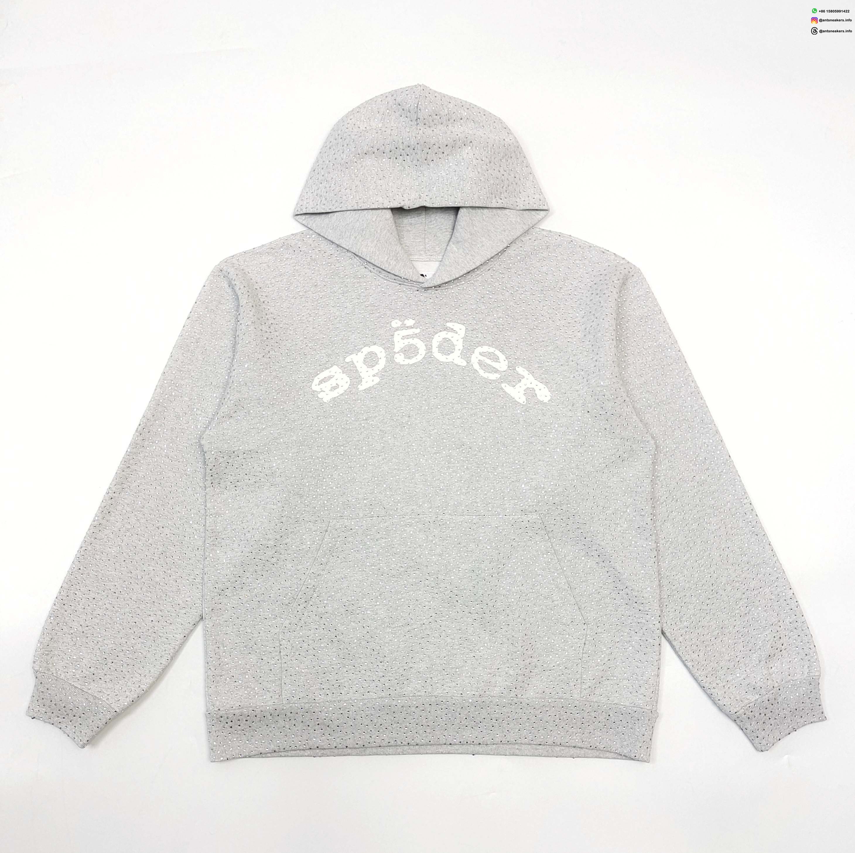 Sp5der Light Gray Full Diamond Hoodie