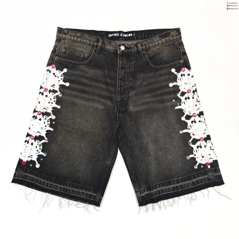 Sp5der Gray Distressed Denim Shorts