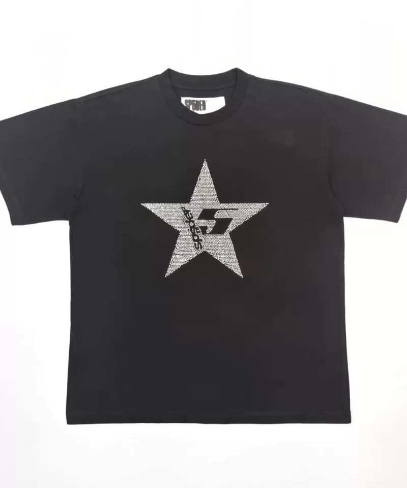 Sp5der Large Pentagram Rhinestone Black Tee Streetwear