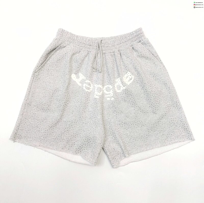 Sp5der Light Gray Full Rhinestone Shorts