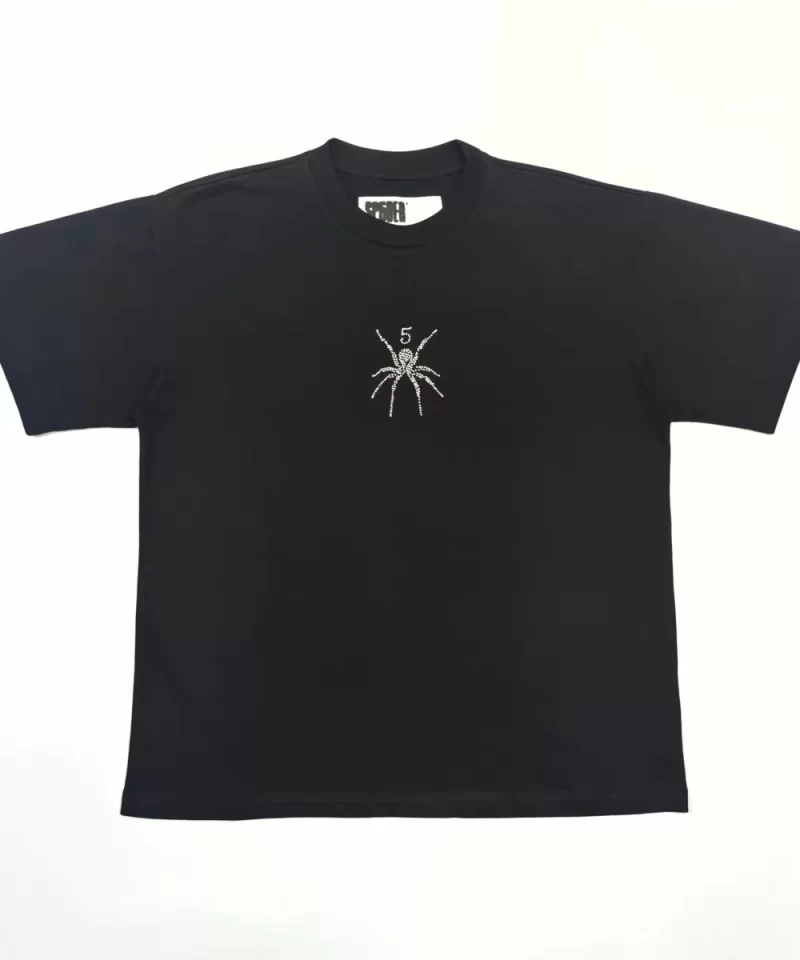 Sp5der Rhinestone Small Spider Black Tee Streetwear