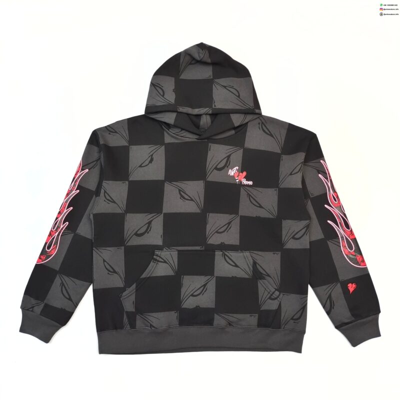 Anti Promo Black & Grey Checkered Flame Hoodie – Luxury Streetwear Pullover