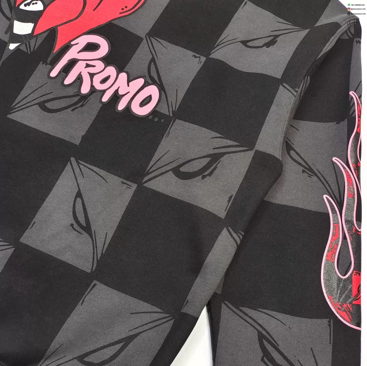 Anti Promo Black & Grey Checkered Flame Hoodie - Luxury Streetwear Pullover