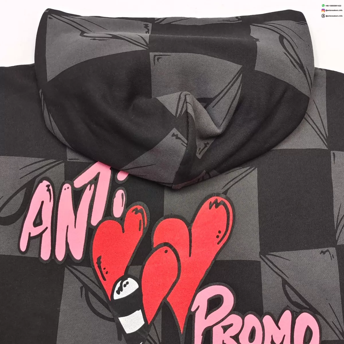 Anti Promo Black & Grey Checkered Flame Hoodie - Luxury Streetwear Pullover