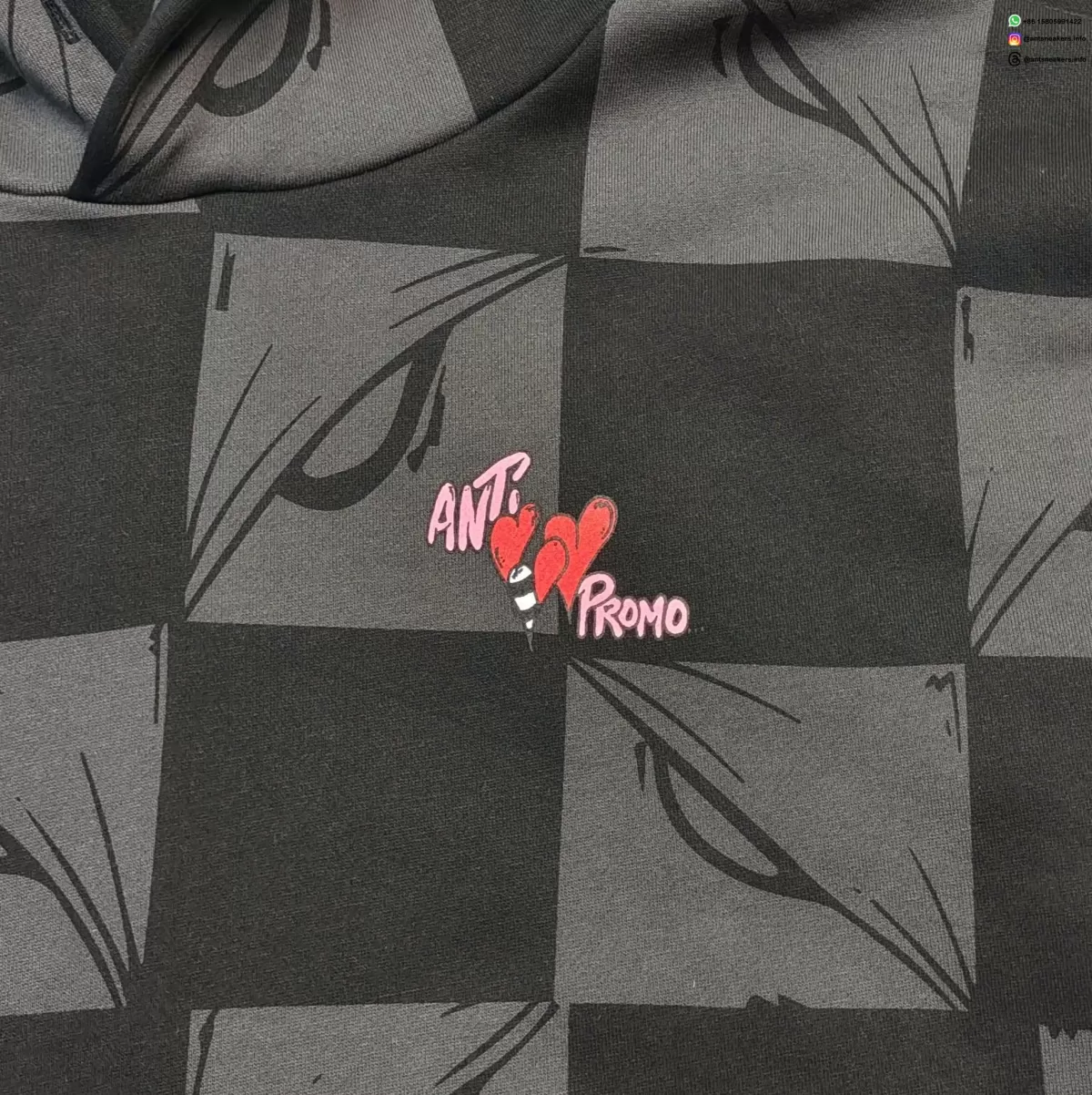 Anti Promo Black & Grey Checkered Flame Hoodie - Luxury Streetwear Pullover