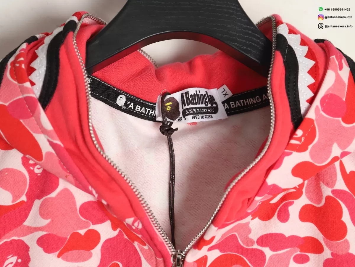 BAPE Red Camo Shark Tiger Multi-Logo Full Zip Hoodie