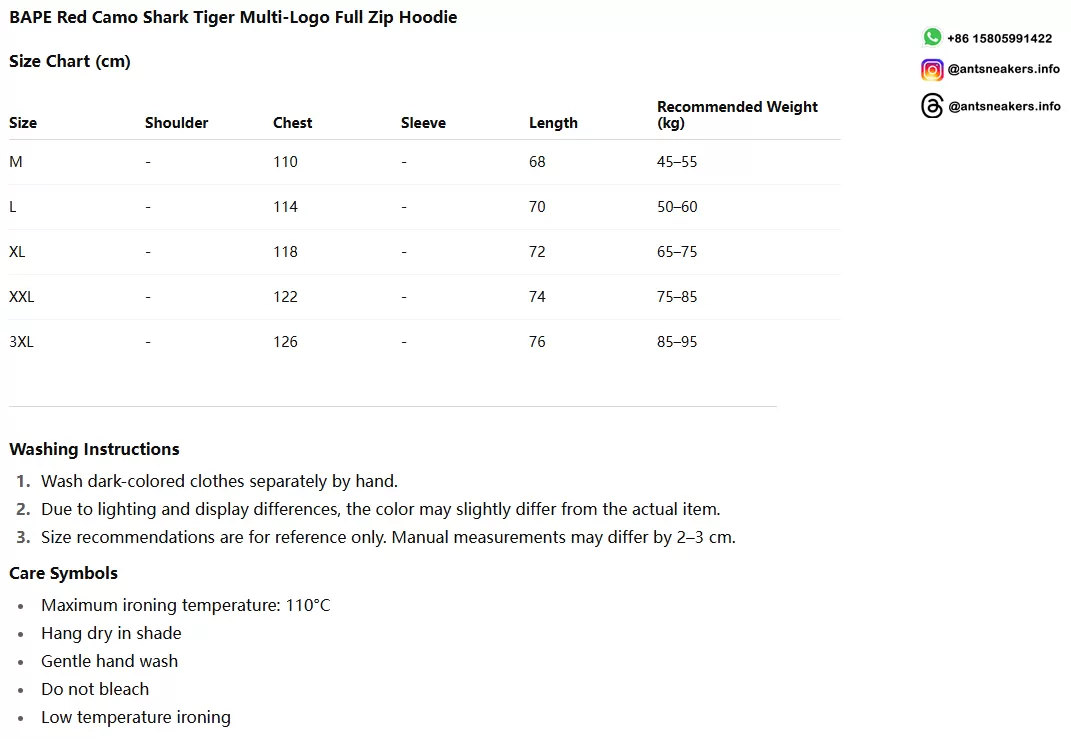 BAPE Red Camo Shark Tiger Multi-Logo Full Zip Hoodie