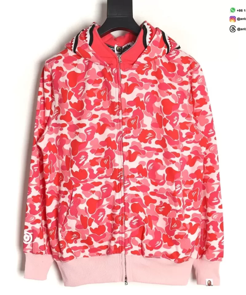 BAPE Red Camo Shark Tiger Multi-Logo Full Zip Hoodie