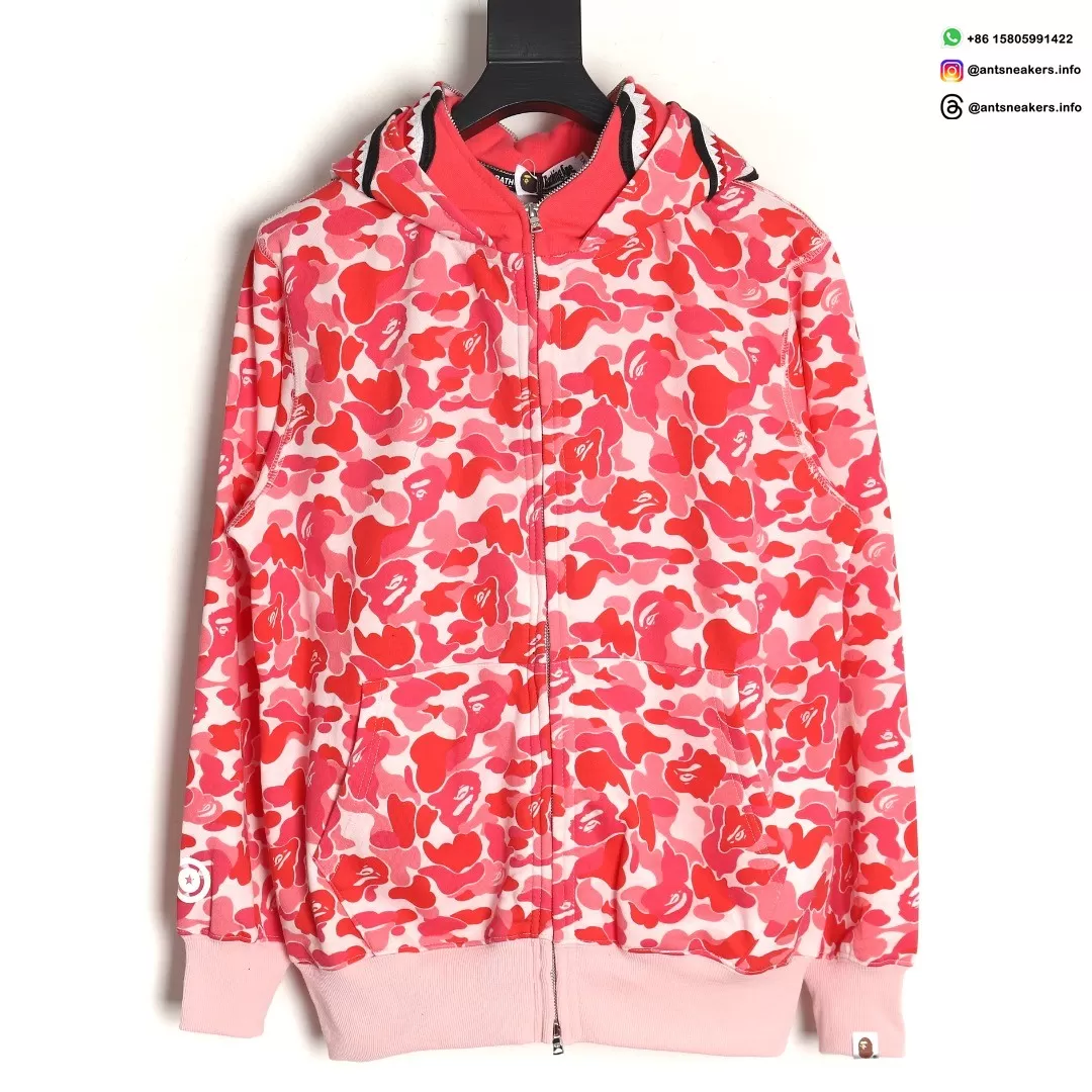 BAPE Red Camo Shark Tiger Multi-Logo Full Zip Hoodie