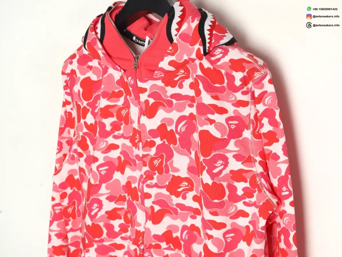 BAPE Red Camo Shark Tiger Multi-Logo Full Zip Hoodie