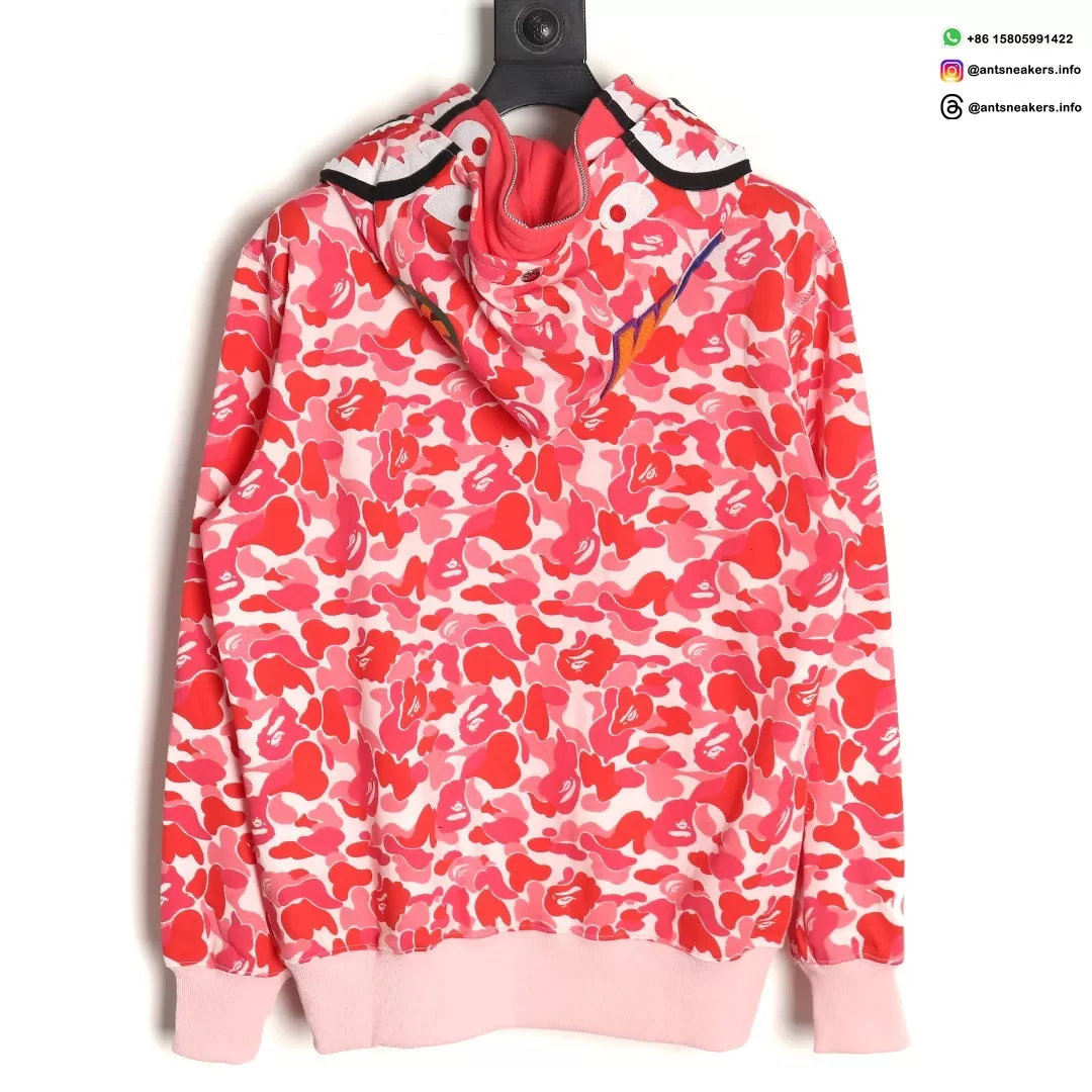 BAPE Red Camo Shark Tiger Multi-Logo Full Zip Hoodie