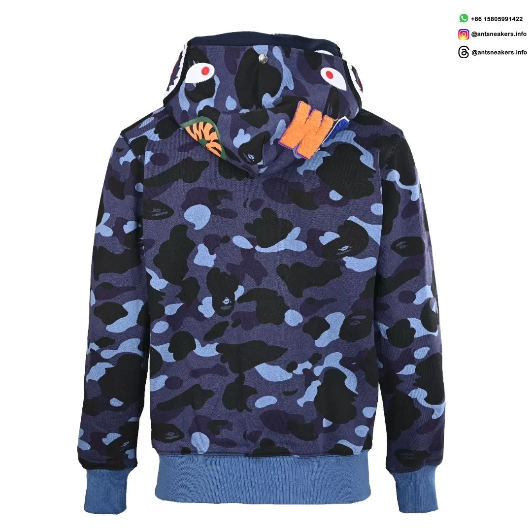 BAPE Shark Head Tiger Head Camo Full-Zip Hoodie (Blue Camo)