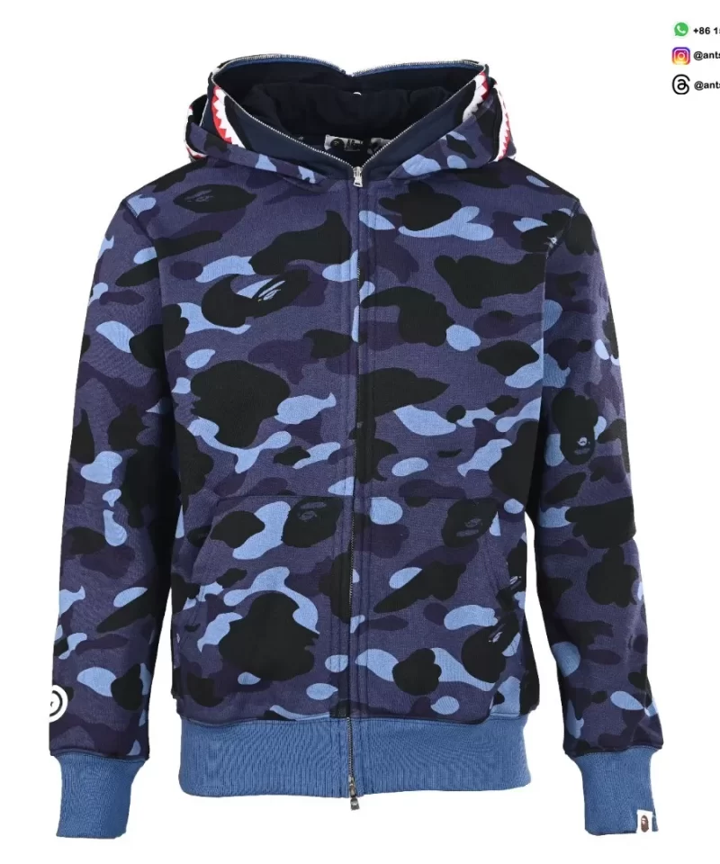 BAPE Shark Head Tiger Head Camo Full-Zip Hoodie (Blue Camo)