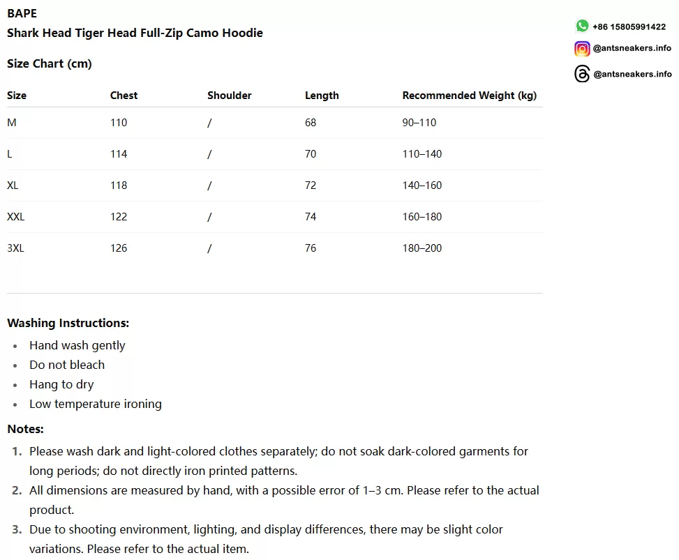 BAPE Shark Head Tiger Head Full-Zip Camo Hoodie