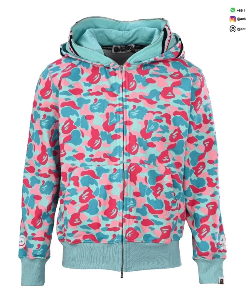 BAPE Shark Head Tiger Head Zip-Up Multicolor Camouflage Hoodie