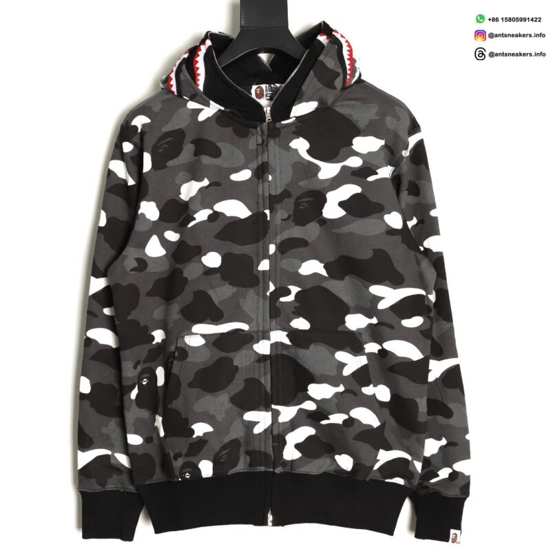 BAPE Shark Tiger Full-Zip Glow-in-the-Dark Camouflage Hoodie (Black/White)