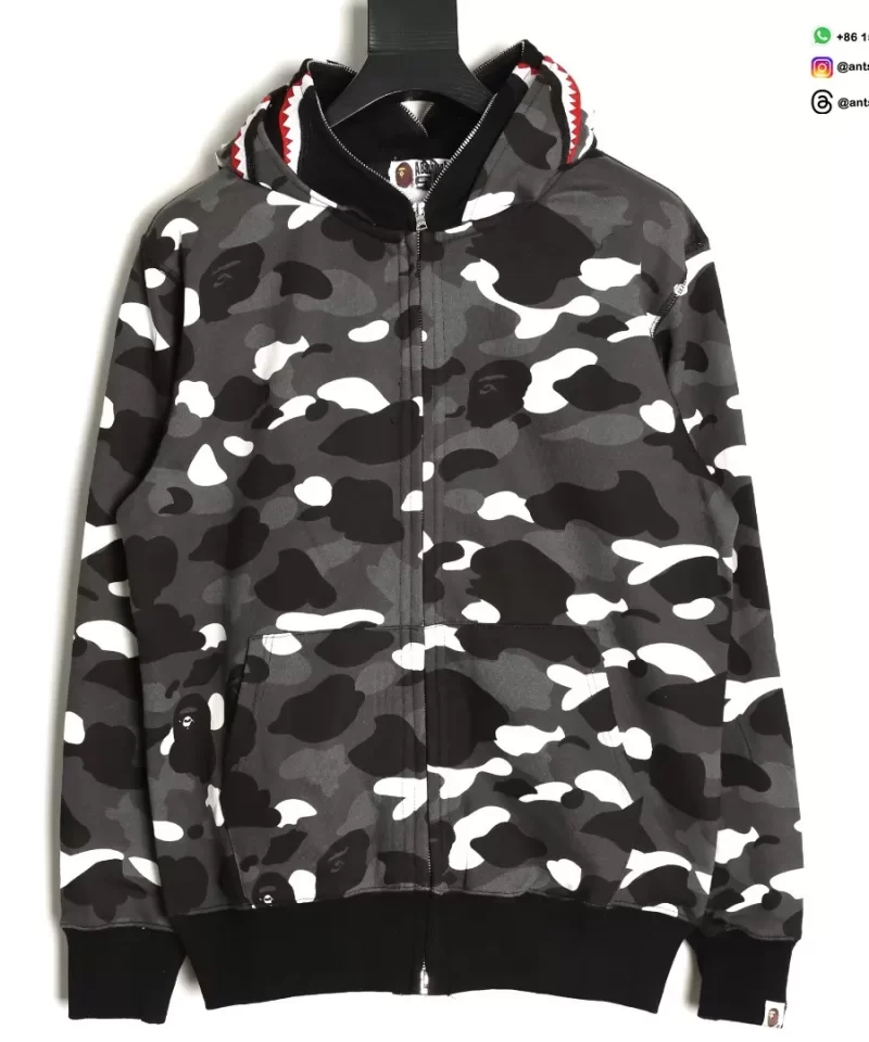 BAPE Shark Tiger Full-Zip Glow-in-the-Dark Camouflage Hoodie (Black/White)