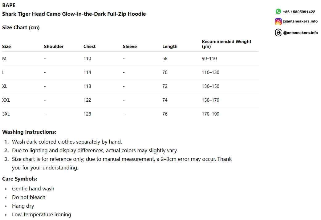BAPE Shark Tiger Head Camo Glow-in-the-Dark Full-Zip Hoodie