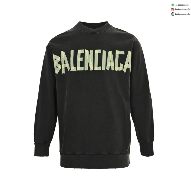Balenciaga 25FW Logo Print Crewneck Sweatshirt – Black Cotton Pullover