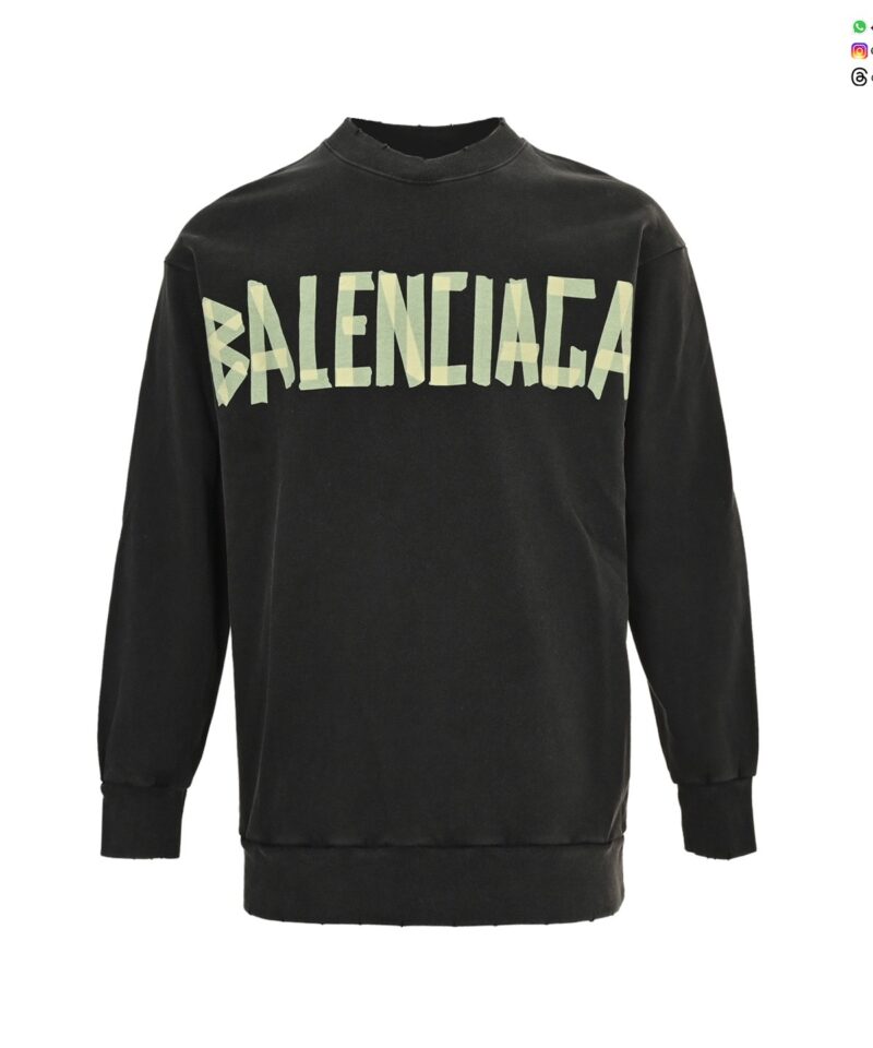 Balenciaga 25FW Logo Print Crewneck Sweatshirt – Black Cotton Pullover