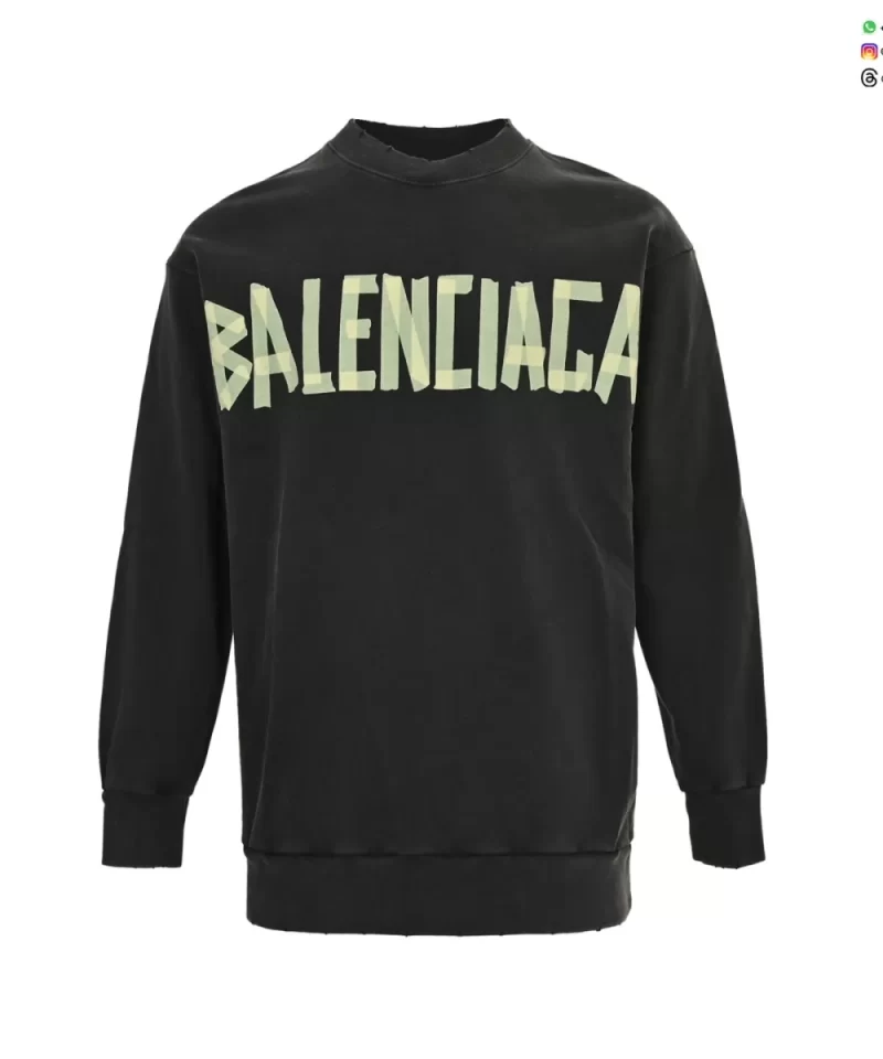 Balenciaga 25FW Logo Print Crewneck Sweatshirt - Black Cotton Pullover