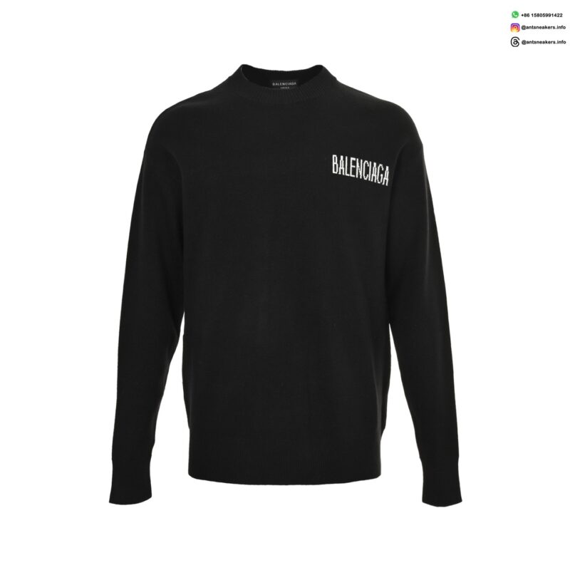 Balenciaga Crew Neck Sweater – Black Logo Print | Luxury Designer Knitwear
