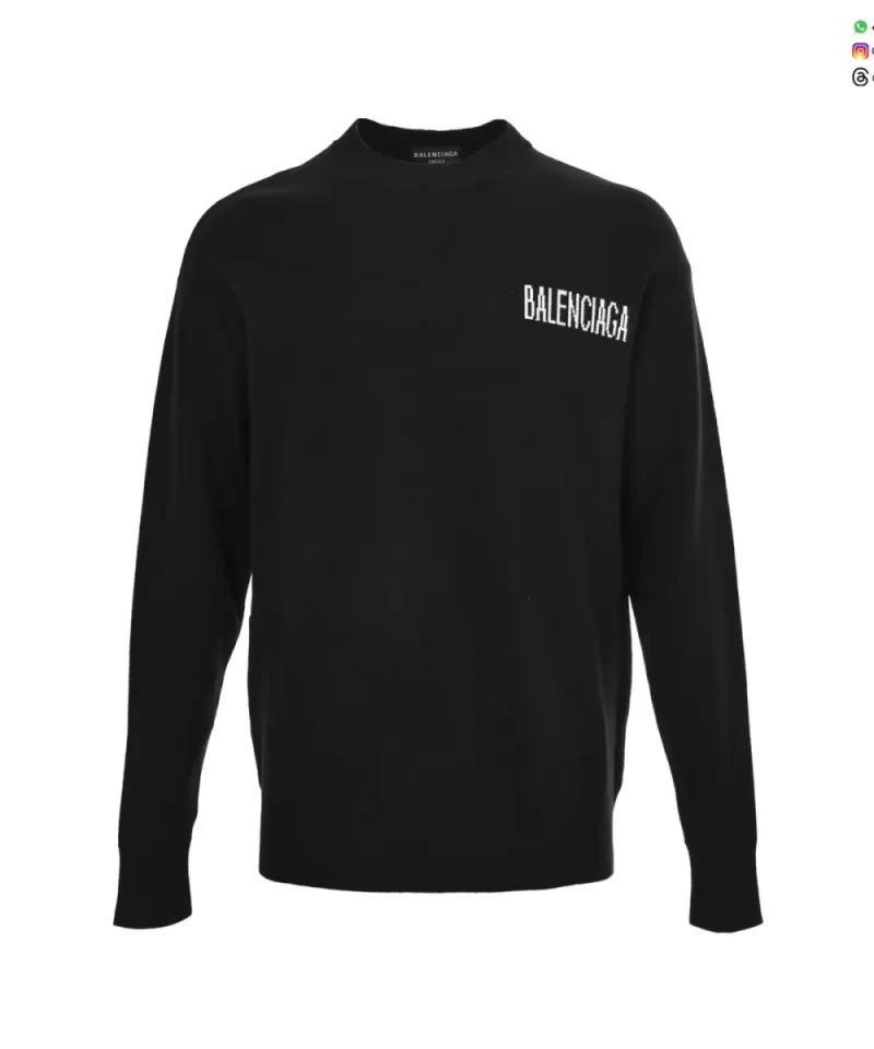 Balenciaga Crew Neck Sweater - Black Logo Print | Luxury Designer Knitwear