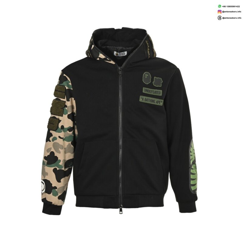 Bape 25FW Camo Patchwork Shark Head Multi-Logo Zip Jacket