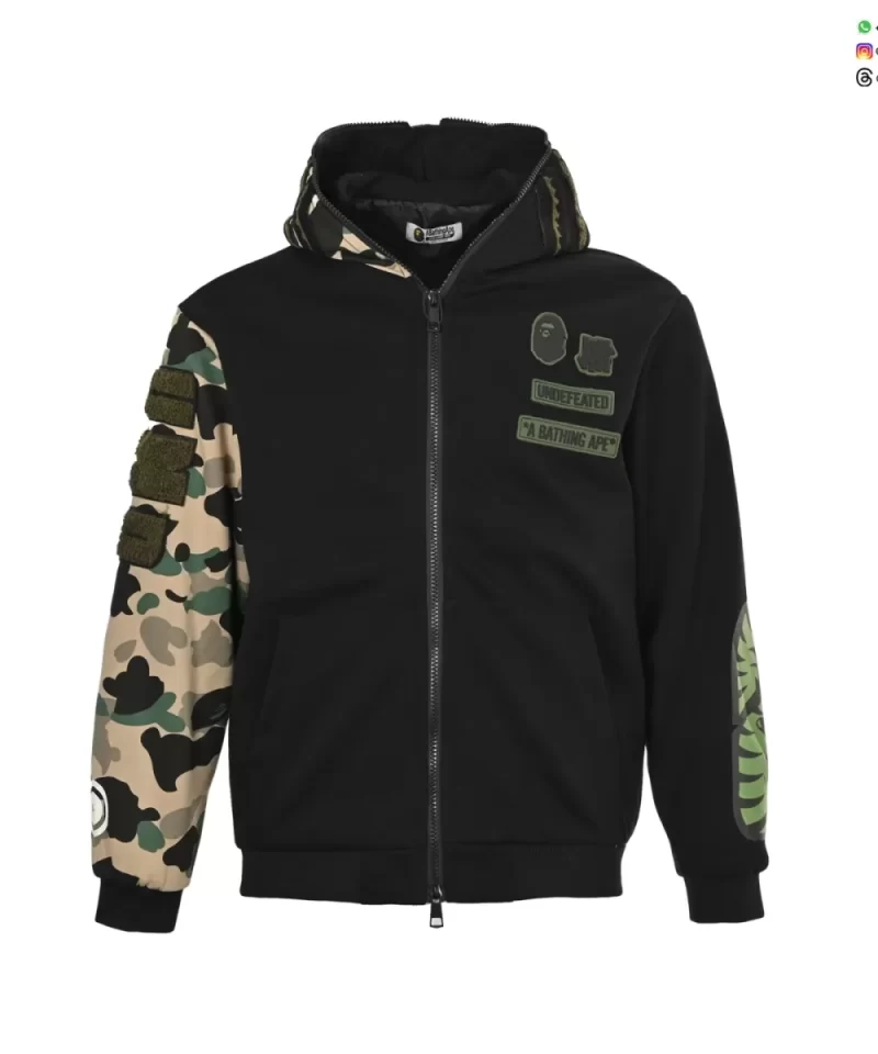 Bape 25FW Camo Patchwork Shark Head Multi-Logo Zip Jacket
