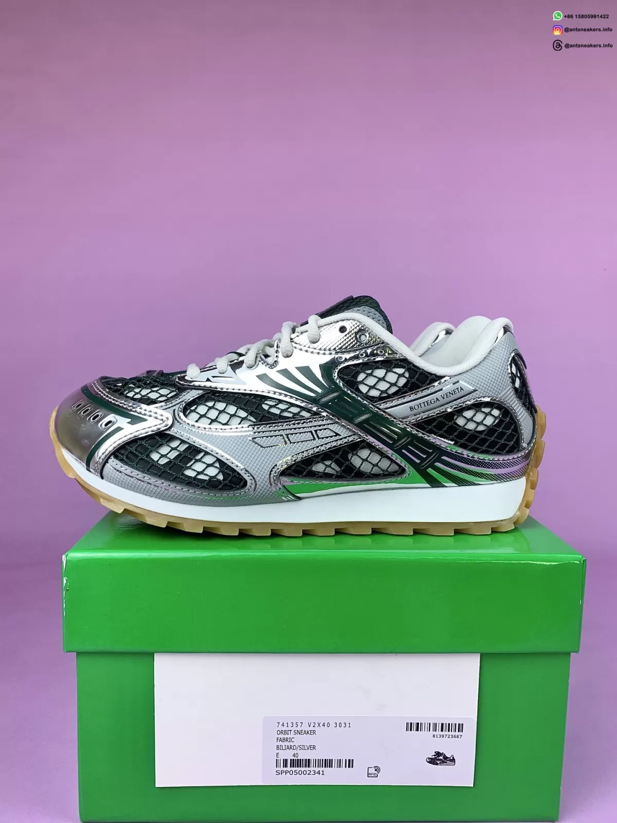 Bottega Veneta Silver Dark Green Orbit Sneakers 741357-V2X40-3031
