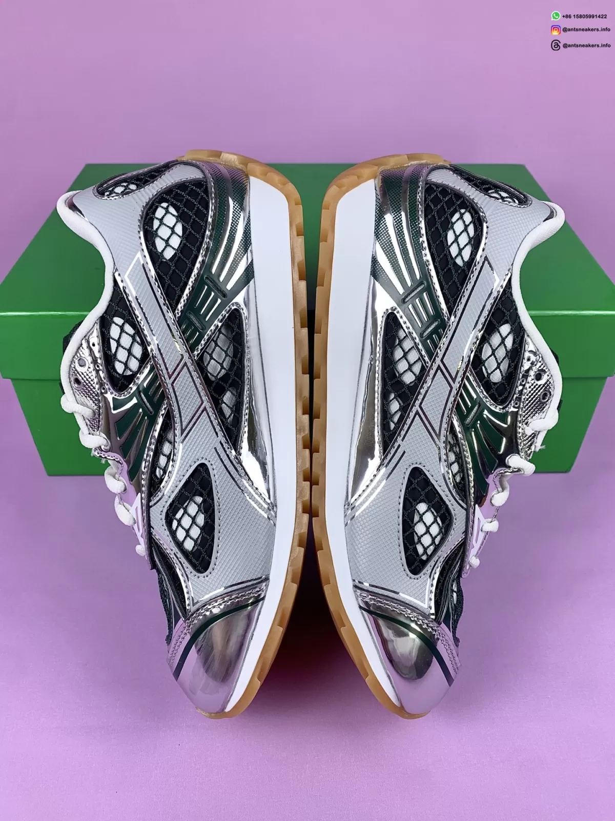 Bottega Veneta Silver Dark Green Orbit Sneakers 741357-V2X40-3031