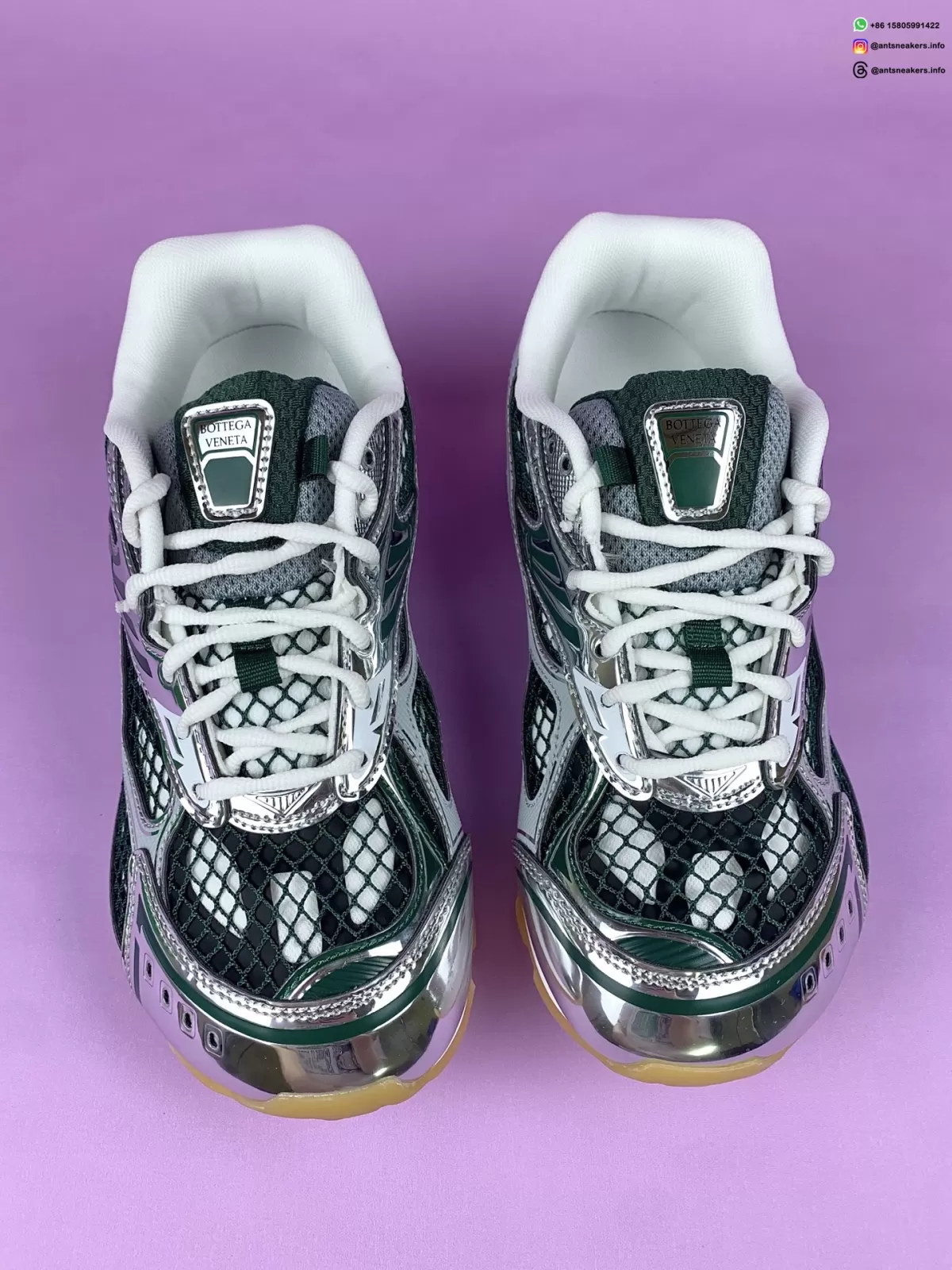 Bottega Veneta Silver Dark Green Orbit Sneakers 741357-V2X40-3031