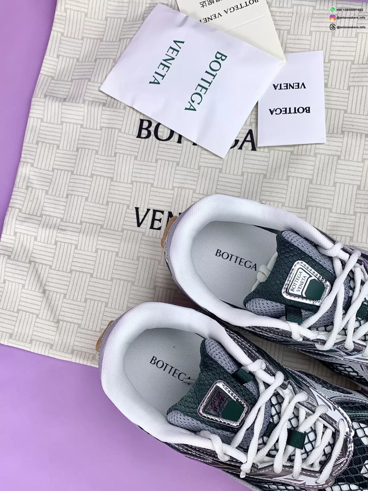 Bottega Veneta Silver Dark Green Orbit Sneakers 741357-V2X40-3031