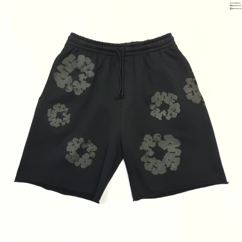 DENIM TEARS 25 Carbon Black Cotton Floral Shorts