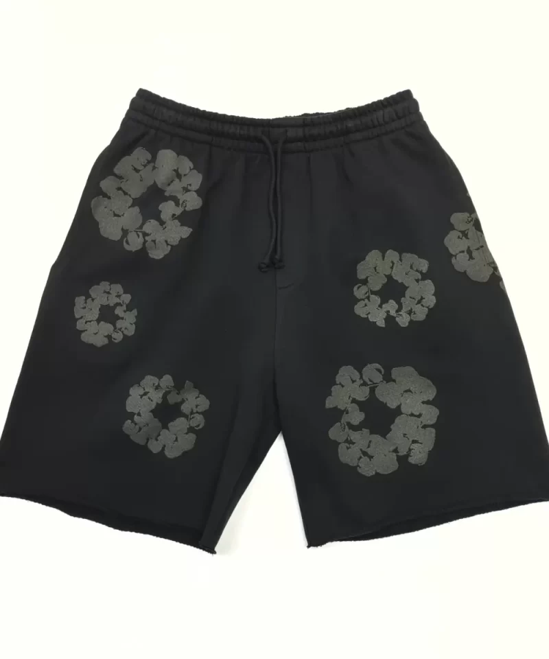 DENIM TEARS 25 Carbon Black Cotton Floral Shorts