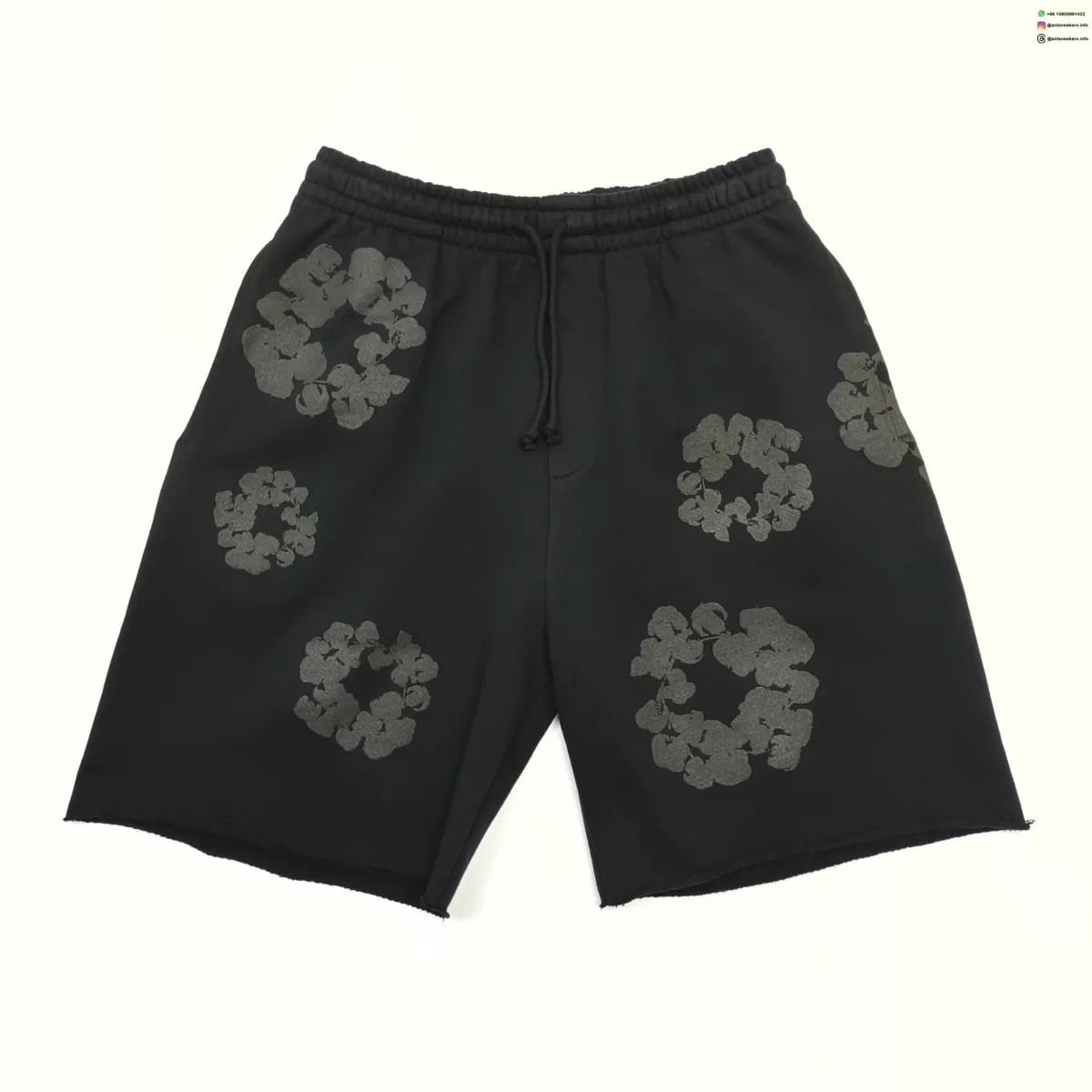 DENIM TEARS 25 Carbon Black Cotton Floral Shorts