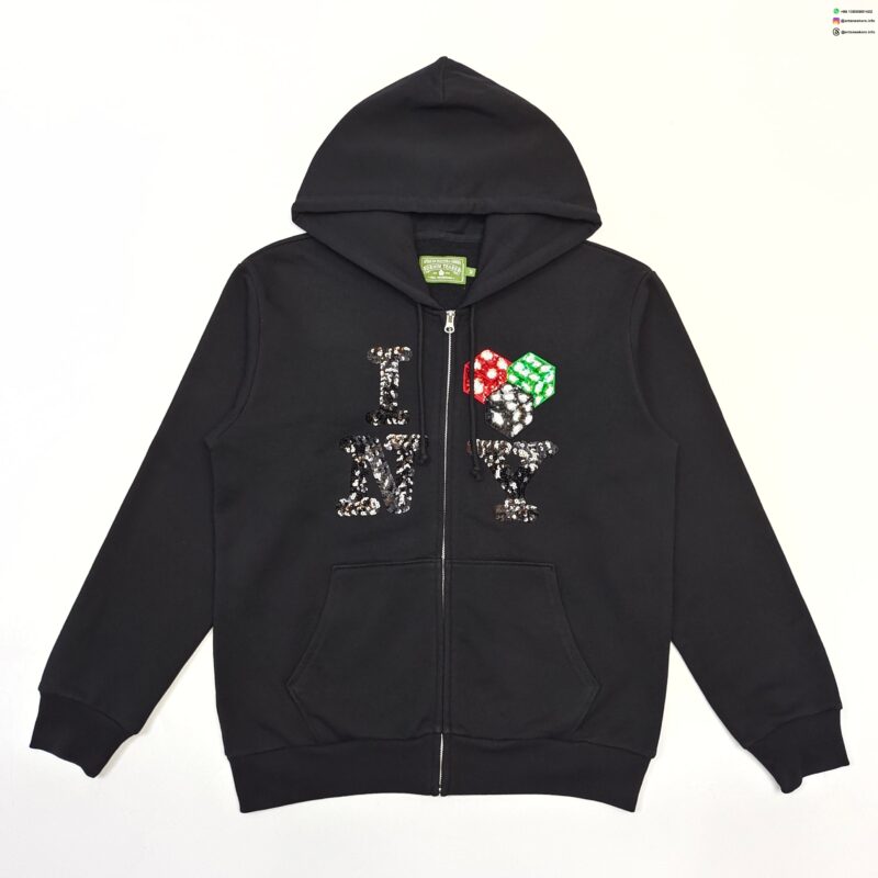 DENIM TEARS Beaded NY Black Zip-Up Hoodies
