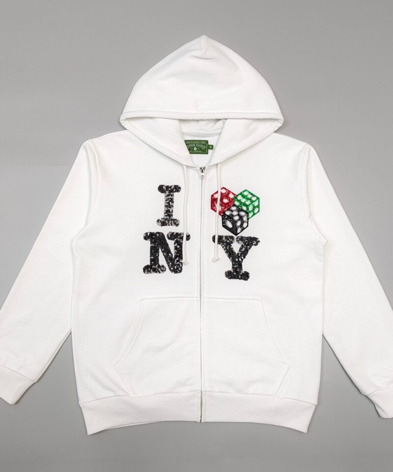DENIM TEARS Beaded NY White Zipper Hoodie