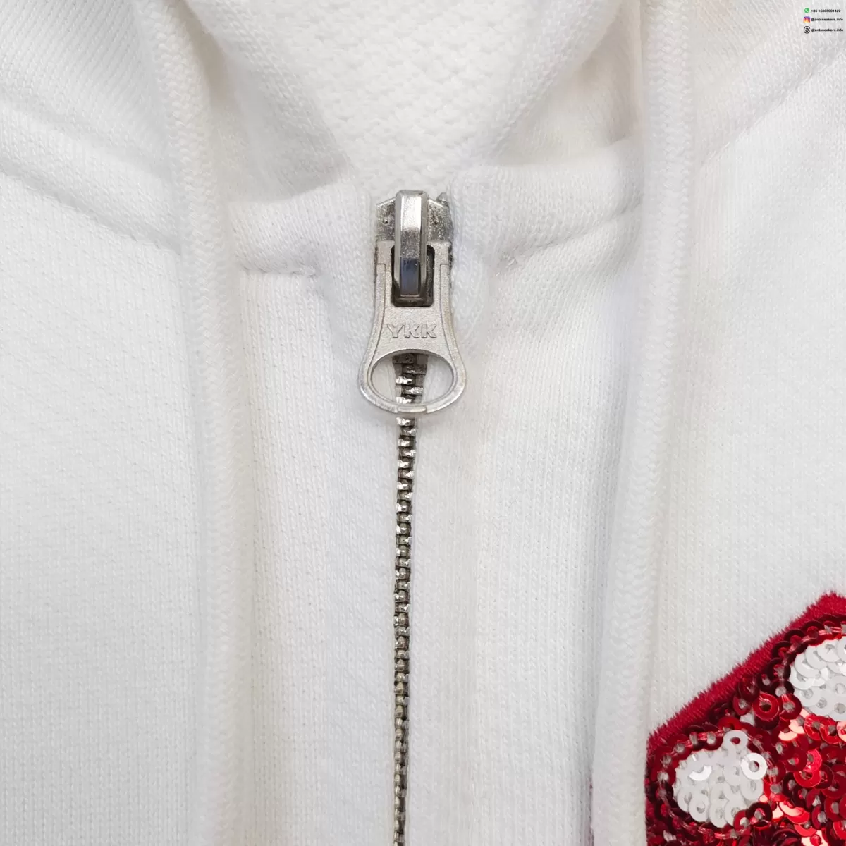 DENIM TEARS Beaded NY White Zipper Hoodie Streetwear
