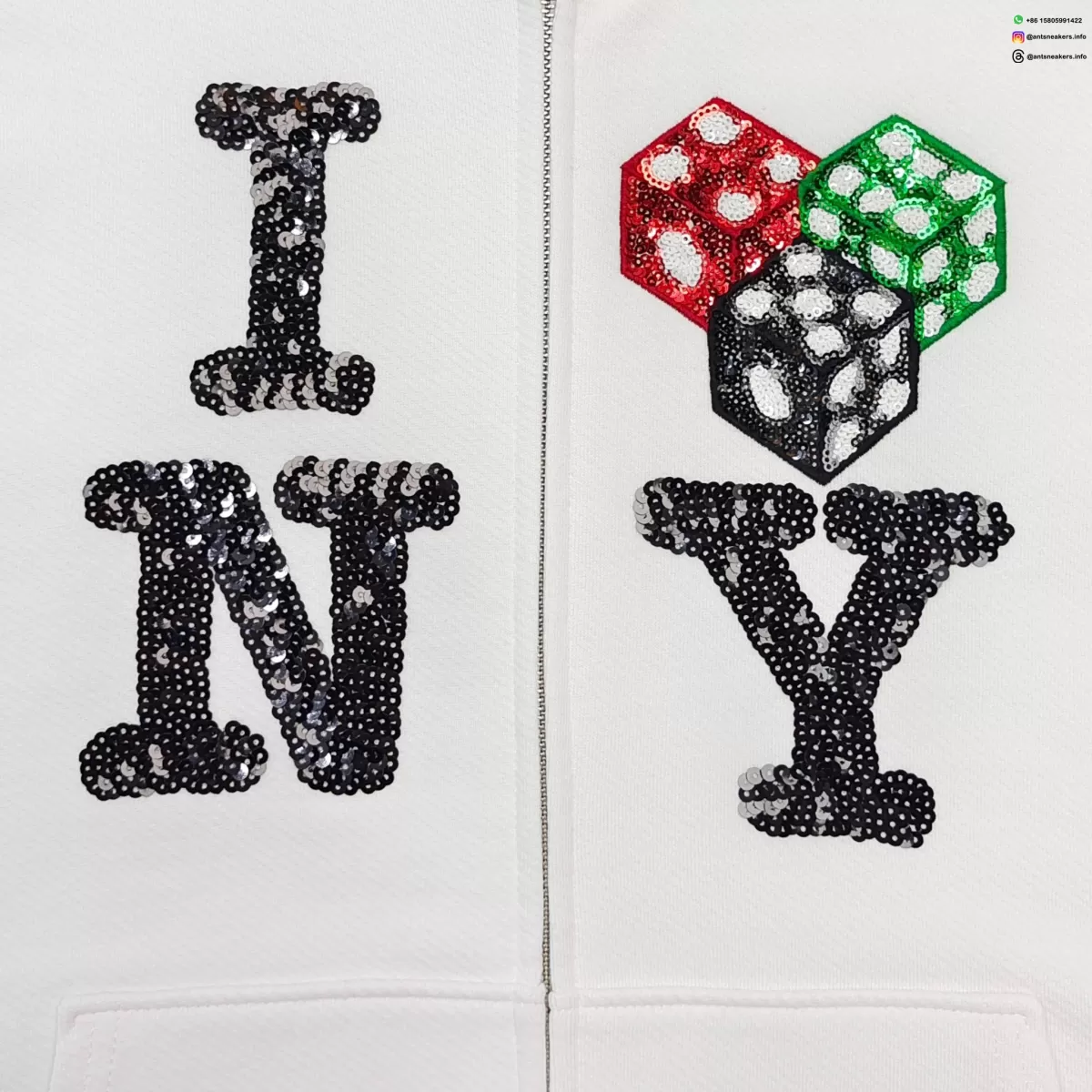 DENIM TEARS Beaded NY White Zipper Hoodie Streetwear