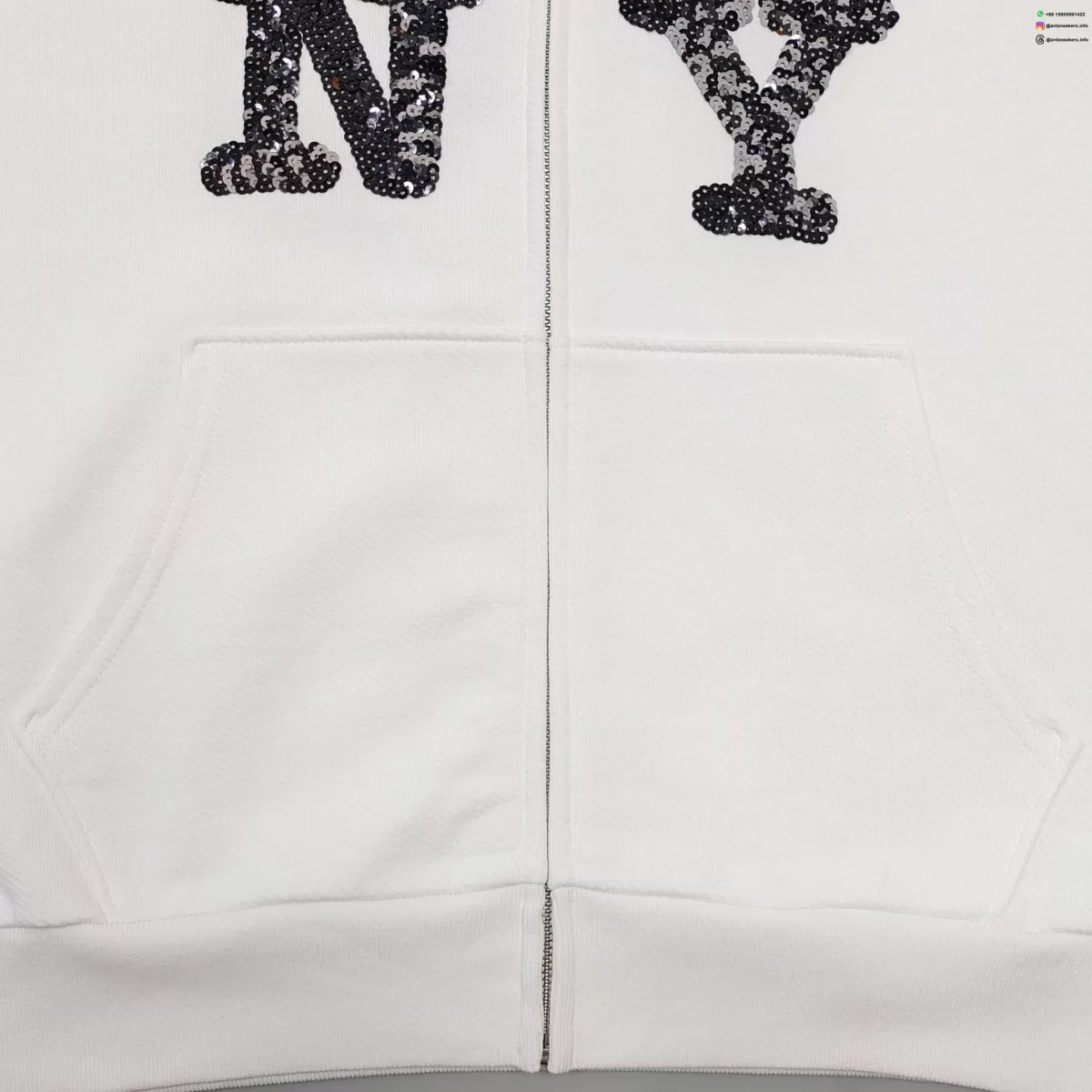 DENIM TEARS Beaded NY White Zipper Hoodie Streetwear