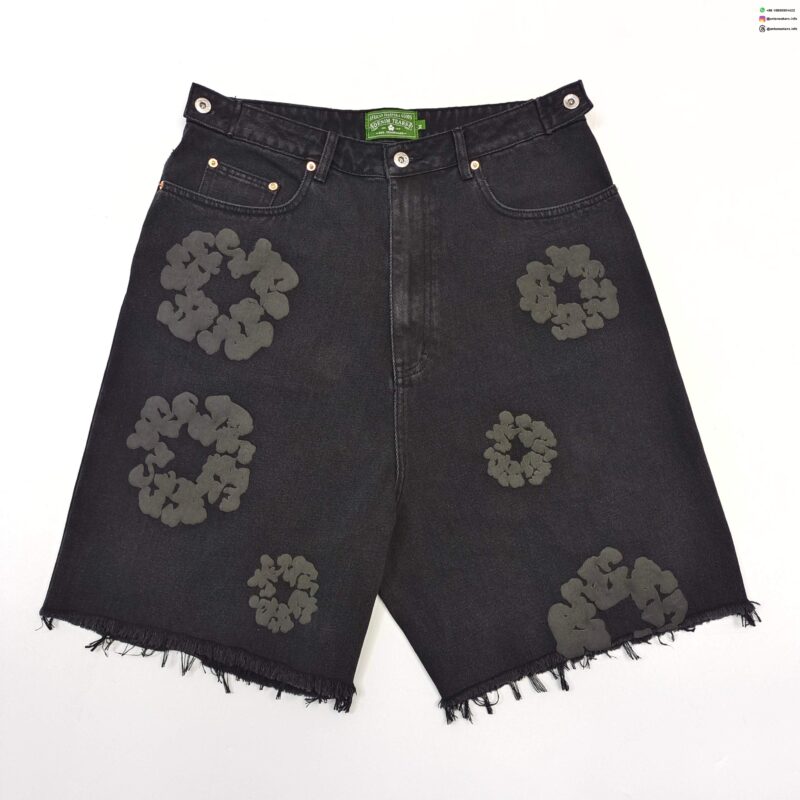 DENIM TEARS Black Mono Camellia Black Denim Shorts