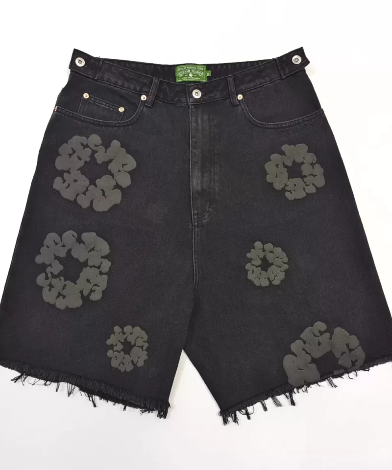 DENIM TEARS Black Mono Camellia Black Denim Shorts