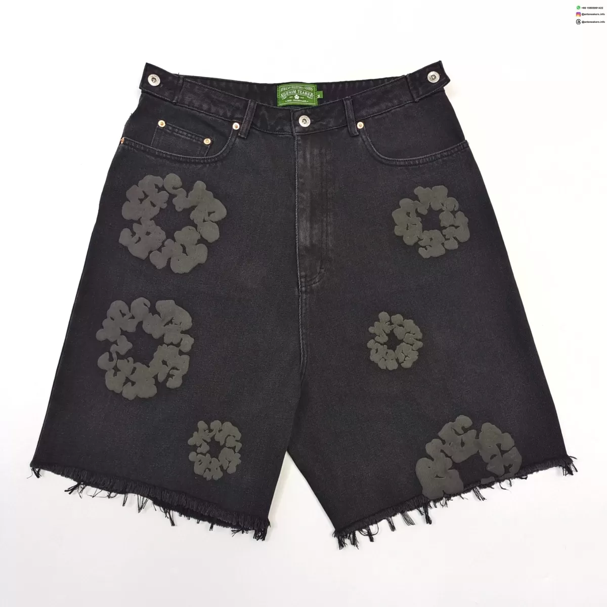 DENIM TEARS Black Mono Camellia Black Denim Shorts