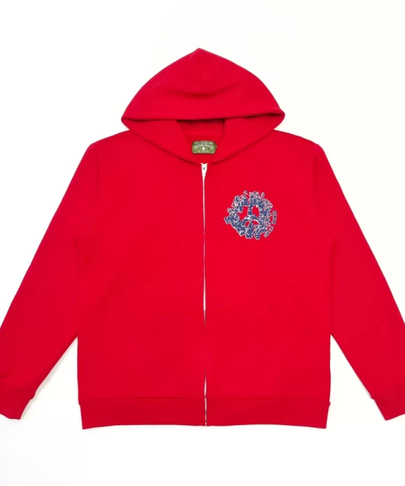 DENIM TEARS Blue & White DU Red Zip Hoodie Streetwear